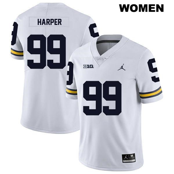 Women's NCAA Michigan Wolverines Trey Harper #99 White Jordan Brand Authentic Stitched Legend Football College Jersey LY25B32VN